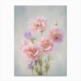 Delphinium Flowers Acrylic Painting In Pastel Colours 1 Canvas Print