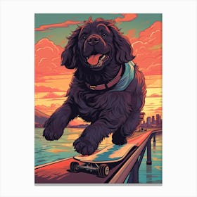 Newfoundland Dog Skateboarding Illustration 2 Canvas Print