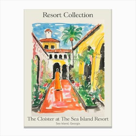 Poster Of The Cloister At The Sea Island Resort Collection   Sea Island, Georgia   Resort Collection Storybook Illustration 1 Canvas Print