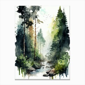 Watercolor Forest Watercolor Painting Canvas Print