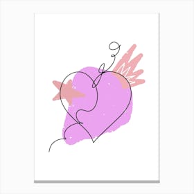 Line art heart and colored abstract spots 3 Canvas Print