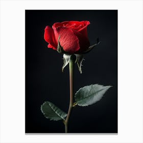 Single Red Rose On Black Background 15 Canvas Print