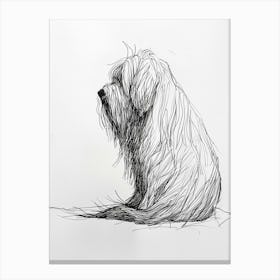 Hairy Dog Black & White Line Sketch Canvas Print