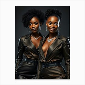 Two Black Women In Leather Outfits Canvas Print