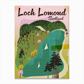 Loch Lamond Scotland travel poster map Canvas Print