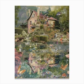 Collage Fairy Village Pond Monet Scrapbook 6 Canvas Print