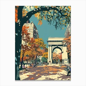 Washington Square Park New York Colourful Silkscreen Illustration 4 Canvas Print