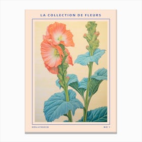 Hollyhock French Flower Botanical Poster Canvas Print
