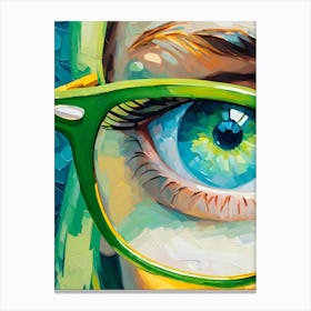 Blue Eye With Green Rimmed Glasses Canvas Print