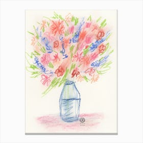 Bouquet Of Joy - hand drawn pastel floral flowers vertical red blue green ivory living room kitchen Canvas Print