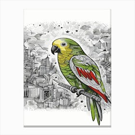 Quasar Parrot In The City Canvas Print