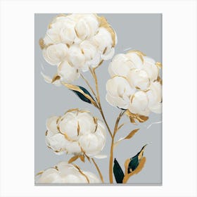 Elegant White Blossoms with Golden Accents Minimalist Floral Digital Art Canvas Print