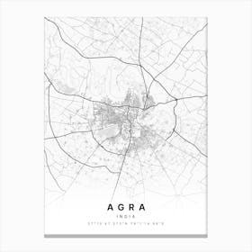 Agra India White Map Canvas Print