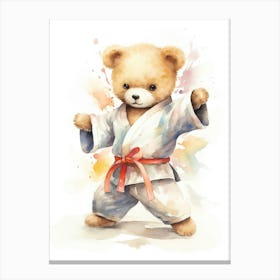Martial Arts Teddy Bear Painting Watercolour 4 Canvas Print