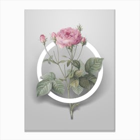 Vintage Pink French Roses Minimalist Botanical Geometric Circle on Soft Gray n.0366 Canvas Print