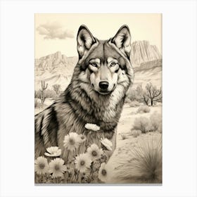 Gray Wolf Vintage Drawing 2 Canvas Print