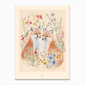 Folksy Floral Animal Drawing Fox 8 Poster Canvas Print