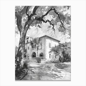 The Blanton Museum Of Art Austin Texas Black And White Watercolour 4 Canvas Print