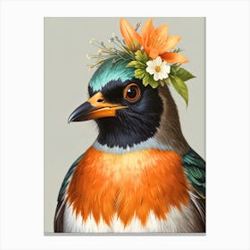 Bird With Flowers On Its Head 3 Canvas Print