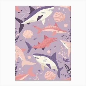 Purple Shark In The Ocean Illustration 1 Canvas Print