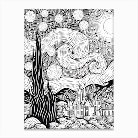 Line Art Inspired By The Starry Night 2 Canvas Print