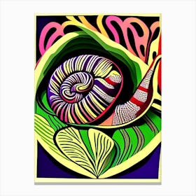 Snail With Black Background Linocut Canvas Print