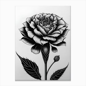 A Carnation In Black White Line Art Vertical Composition 53 Canvas Print