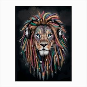 Lion With Headphones Canvas Print