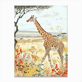Storybook Style Illustration Of A Giraffe 4 Canvas Print