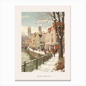 Vintage Winter Poster Bruges Belgium 3 Canvas Print