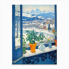 The Windowsill Of Lucerne   Switzerland Snow Inspired By Matisse 2 Canvas Print