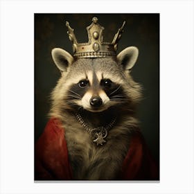 Vintage Portrait Of A Common Raccoon Wearing A Crown 4 Canvas Print