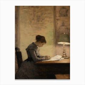 Antique Portrait Woman Reading Canvas Print