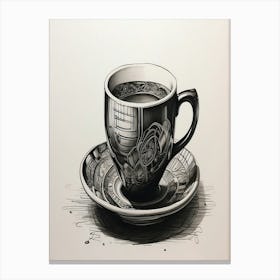 Coffee Cup Print Black Pen Drawing 1 Canvas Print