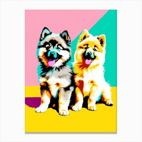 'Keeshond Pups', This Contemporary art brings POP Art and Flat Vector Art Together, Colorful Art, Animal Art, Home Decor, Kids Room Decor, Puppy Bank - 90th Canvas Print