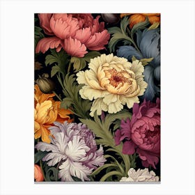 Peonies On Black Background Canvas Print