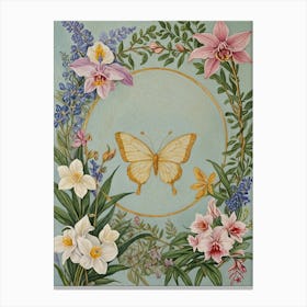 Butterfly With A Floral Frame Canvas Print