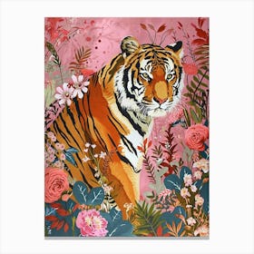 Floral Animal Painting Siberian Tiger 3 Canvas Print