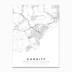 Cardiff Wales White Map Canvas Print