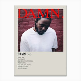 Top Hip Hop Rap Kendrick Lamar Music Cover Damn Poster 1 Canvas Print