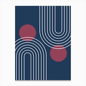 Mid Century Modern Geometric In Navy Blue And Burgundy (Rainbow And Sun Abstract) 01 Canvas Print