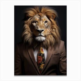 African Lion Wearing A Suit 2 Canvas Print