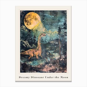 Dinosaur Under The Moon Painting 3 Poster Canvas Print