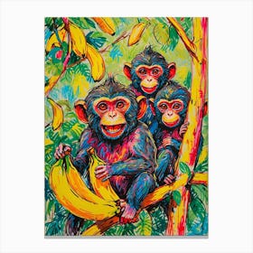 Three Monkeys Eating Bananas Canvas Print