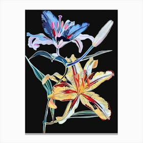 Neon Flowers On Black Lily 1 Canvas Print