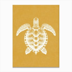 Vintage Sea Turtle Silhouette On Mustard Linen Texture Canvas Print