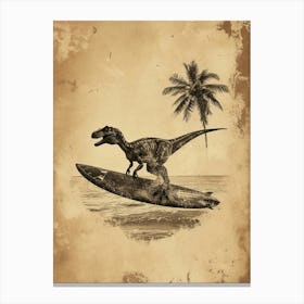 Vintage Dilophosaurus Dinosaur On A Surf Board 3 Canvas Print