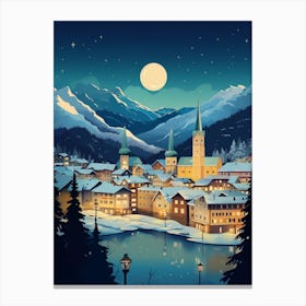 Winter Travel Night Illustration Lucerne Switzerland 3 Canvas Print