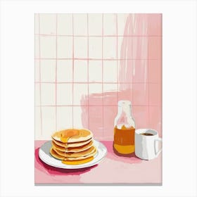 Pink Breakfast Food Pancakes With Honey 1 Canvas Print
