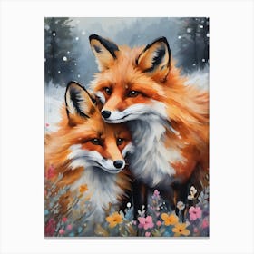 Foxes in Love in Winter Canvas Print